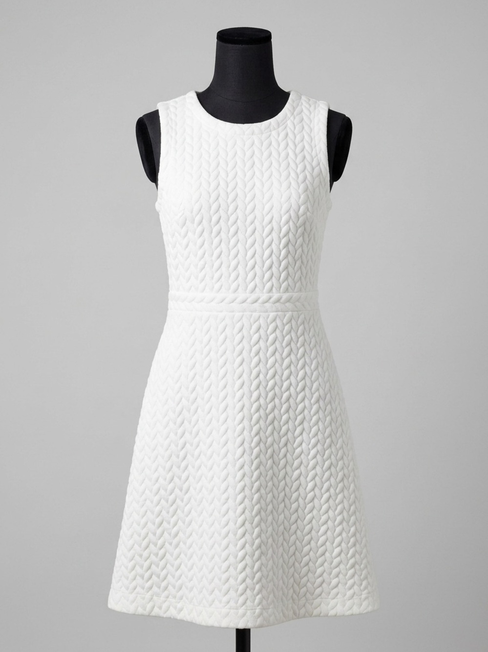 LOFT White Sleeveless A-Line Braid-Texture Dress